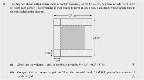 a metal box with square base of side length x|square base metal box dimensions.